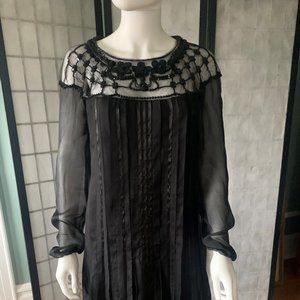 Philosophy by Alberta Ferretti Silk Pleated Dress with Black Sequins